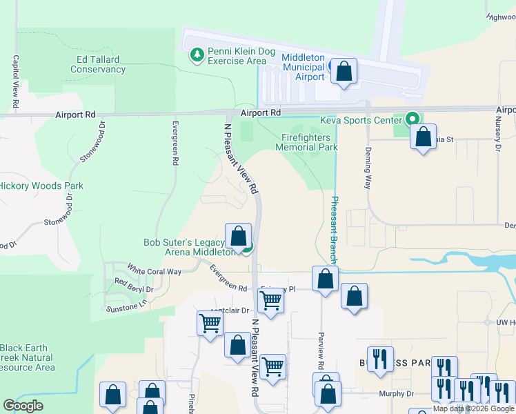 map of restaurants, bars, coffee shops, grocery stores, and more near 2438 Pleasant View Road in Middleton