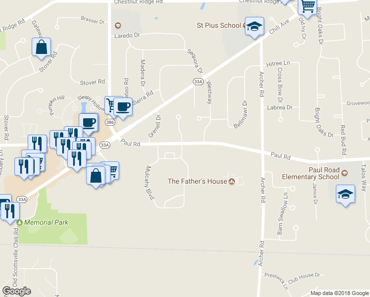 map of restaurants, bars, coffee shops, grocery stores, and more near 2 Lawendra Street in Rochester