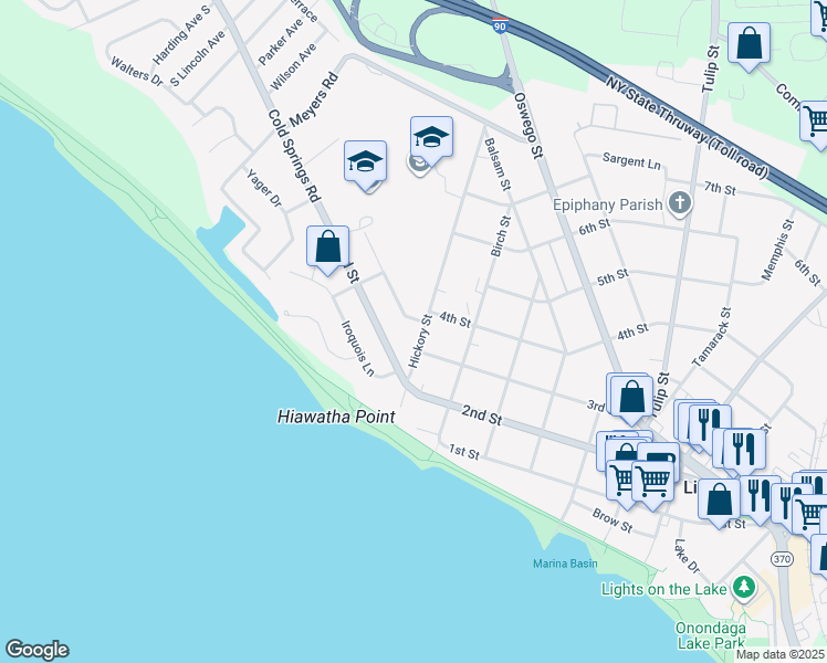 map of restaurants, bars, coffee shops, grocery stores, and more near 305 Hickory Street in Salina