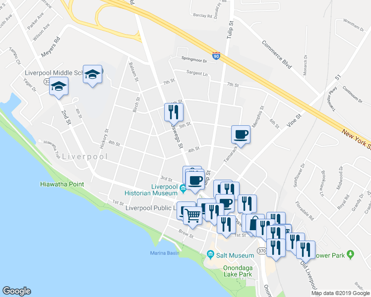 map of restaurants, bars, coffee shops, grocery stores, and more near 800 Oswego Street in Liverpool