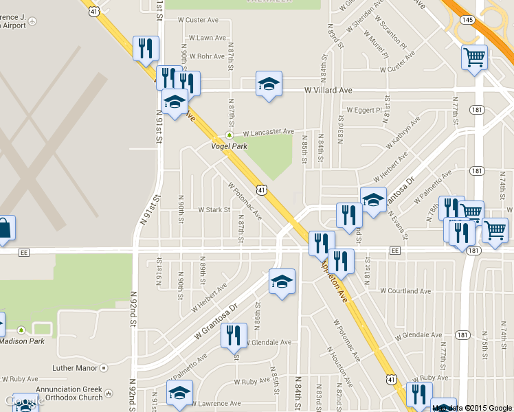 map of restaurants, bars, coffee shops, grocery stores, and more near 8622 West Potomac Avenue in Milwaukee