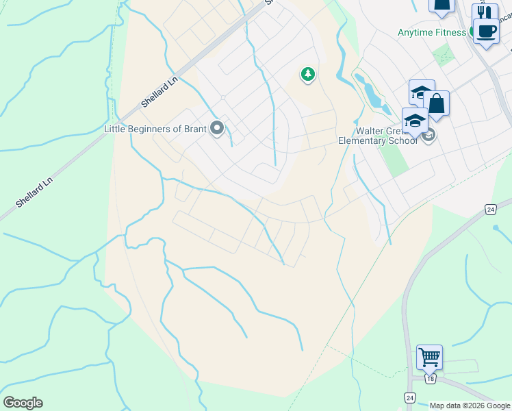 map of restaurants, bars, coffee shops, grocery stores, and more near 14 Baskett Street in Brantford