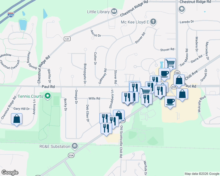 map of restaurants, bars, coffee shops, grocery stores, and more near 907 County Route 168 in Rochester