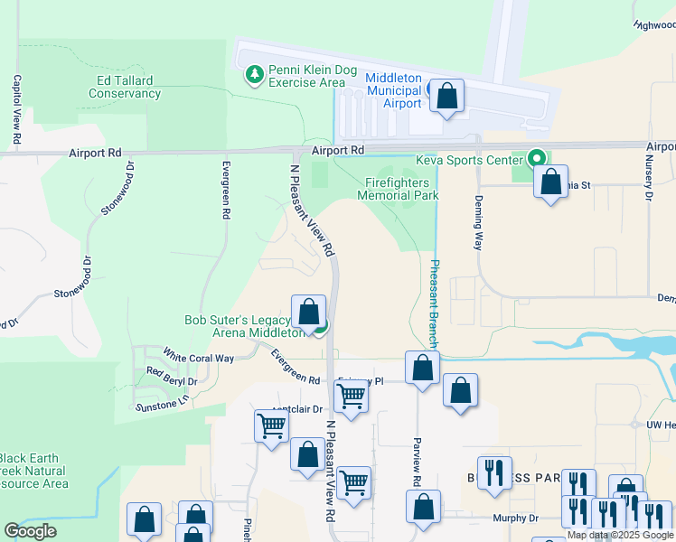 map of restaurants, bars, coffee shops, grocery stores, and more near 2438 Pleasant View Road in Middleton