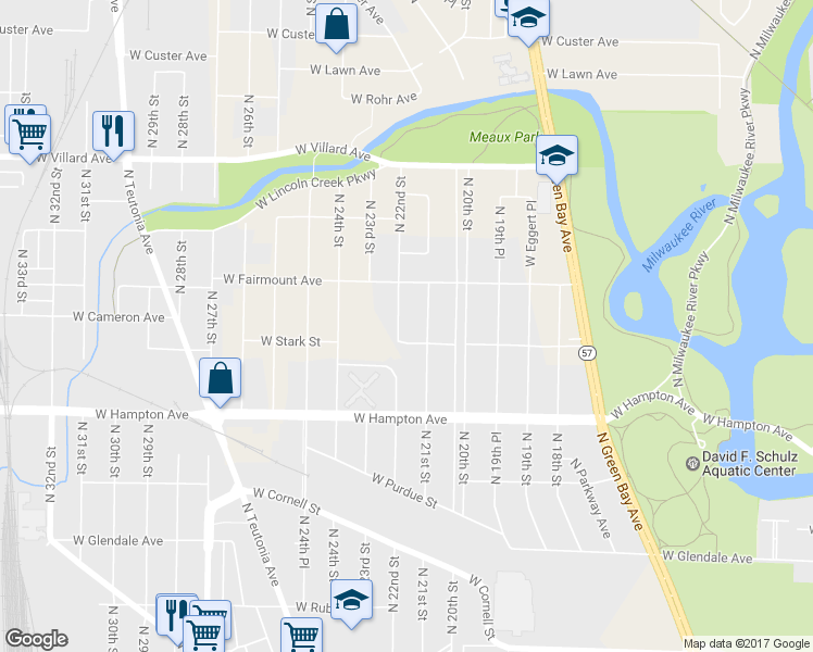 map of restaurants, bars, coffee shops, grocery stores, and more near 4918 North 22nd Street in Milwaukee