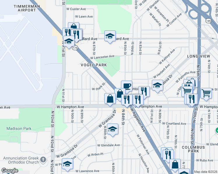 map of restaurants, bars, coffee shops, grocery stores, and more near 8622 West Potomac Avenue in Milwaukee