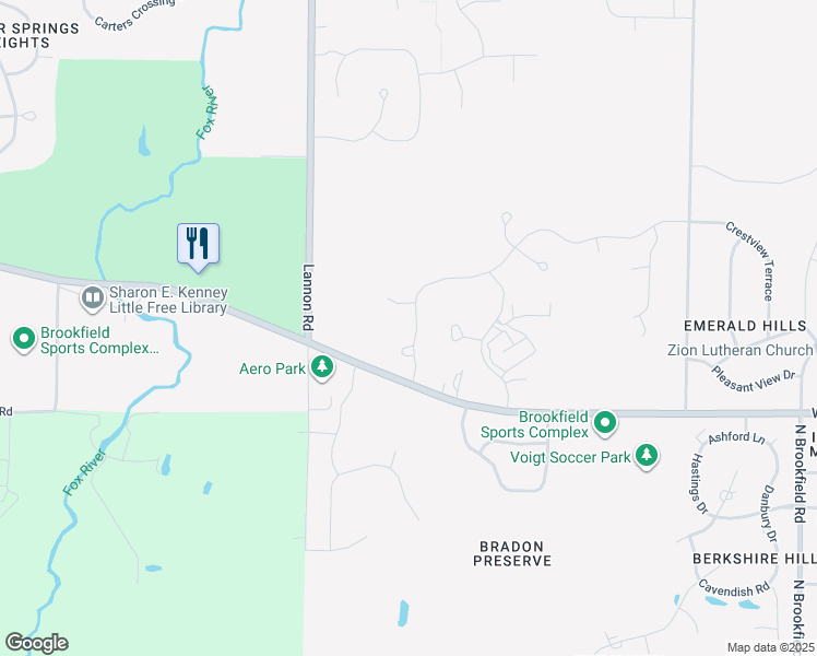 map of restaurants, bars, coffee shops, grocery stores, and more near W200N4931 Tamarind Way in Menomonee Falls