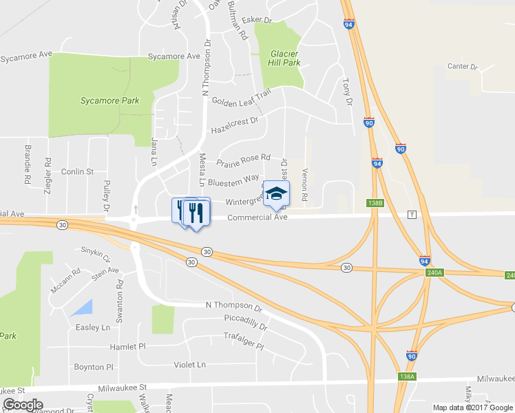 map of restaurants, bars, coffee shops, grocery stores, and more near 5133 Wintergreen Drive in Madison
