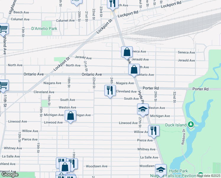 map of restaurants, bars, coffee shops, grocery stores, and more near 2262 Cleveland Avenue in Niagara Falls