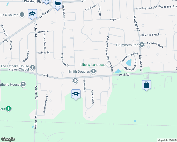 map of restaurants, bars, coffee shops, grocery stores, and more near 19 Adela Circle in Rochester