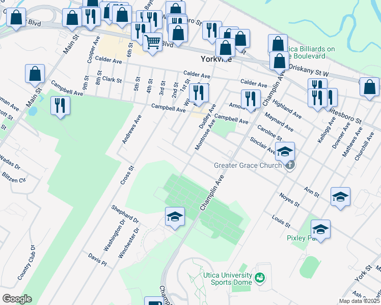 map of restaurants, bars, coffee shops, grocery stores, and more near 53 Dudley Avenue in Yorkville