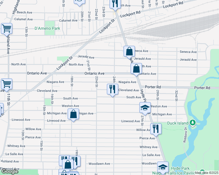 map of restaurants, bars, coffee shops, grocery stores, and more near 2262 Cleveland Avenue in Niagara Falls