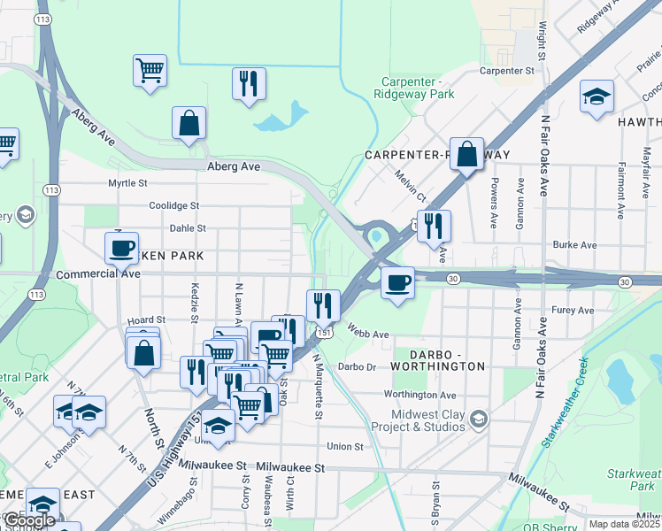 map of restaurants, bars, coffee shops, grocery stores, and more near 702 McCormick Avenue in Madison