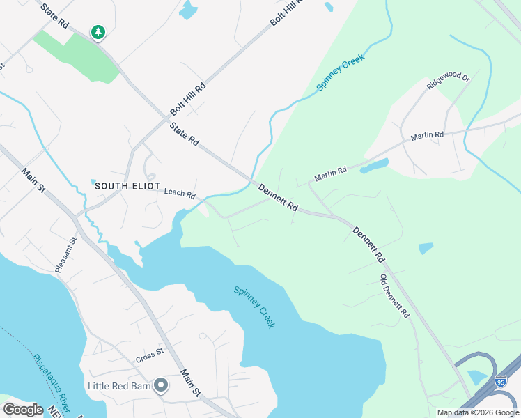 map of restaurants, bars, coffee shops, grocery stores, and more near 9 Leach Road in Kittery