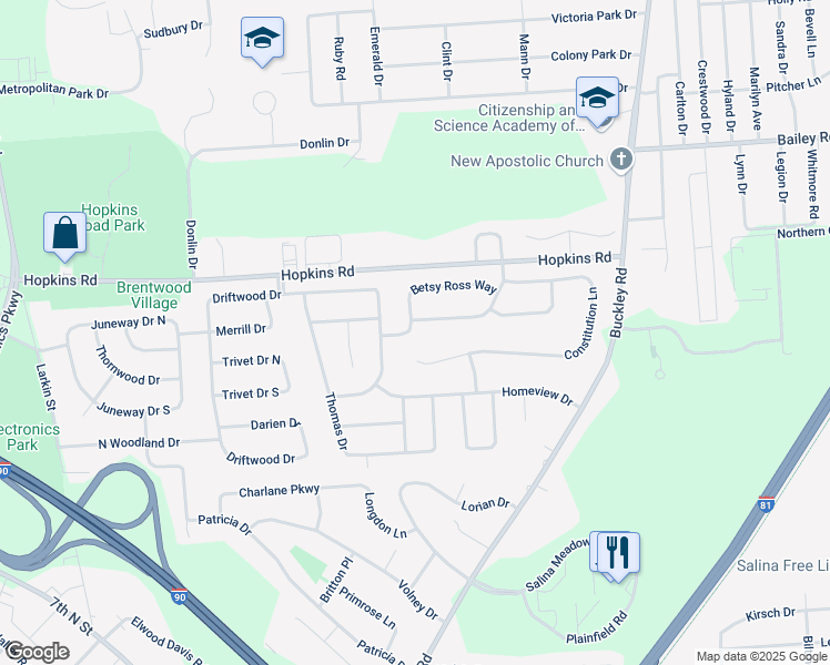 map of restaurants, bars, coffee shops, grocery stores, and more near 5030 Revolutionary Path in Liverpool