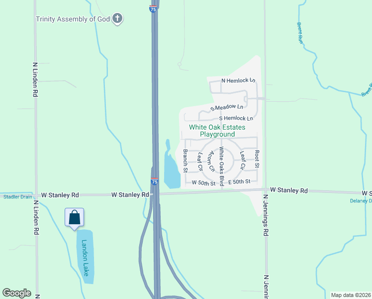 map of restaurants, bars, coffee shops, grocery stores, and more near 7190 North Meadow Lane in Mount Morris