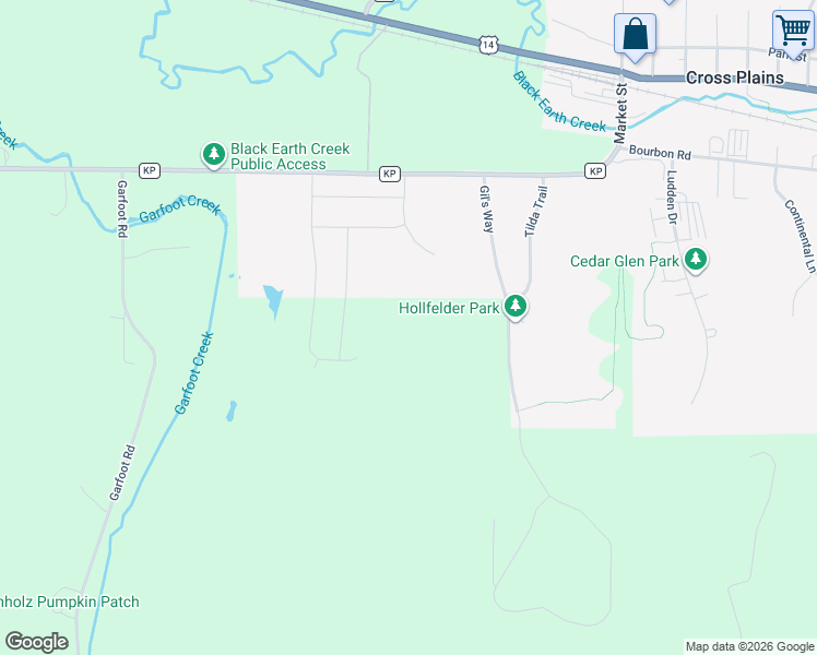 map of restaurants, bars, coffee shops, grocery stores, and more near 8827 County Road KP in Cross Plains