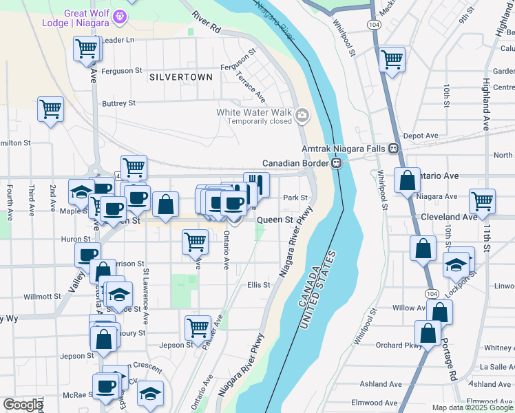 map of restaurants, bars, coffee shops, grocery stores, and more near in Niagara Falls