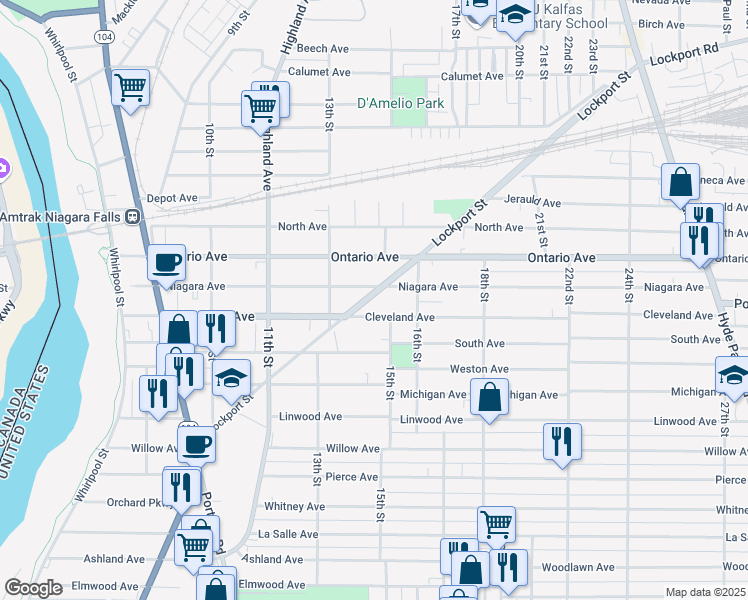 map of restaurants, bars, coffee shops, grocery stores, and more near 2035 Lockport Street in Niagara Falls