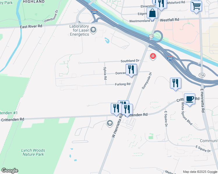 map of restaurants, bars, coffee shops, grocery stores, and more near 141 Furlong Road in Rochester