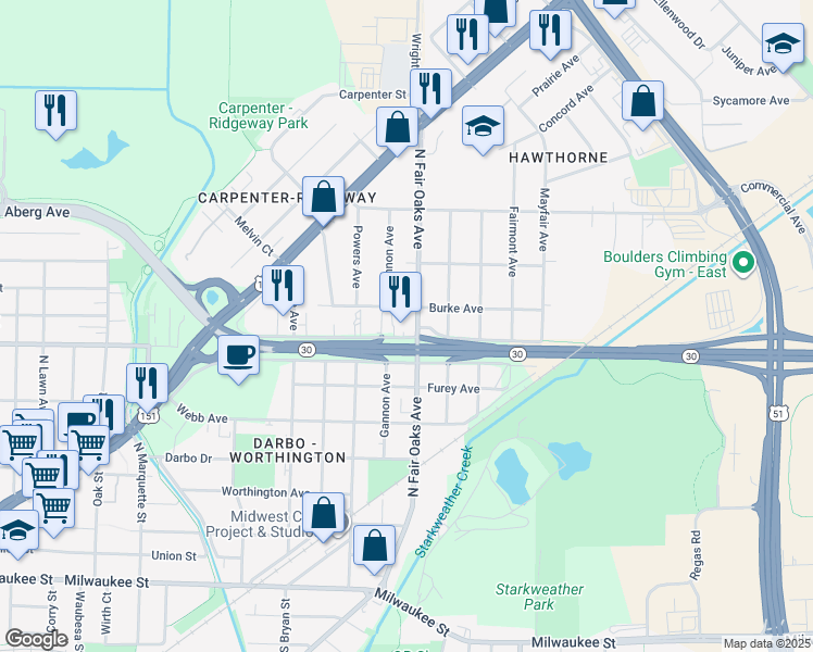 map of restaurants, bars, coffee shops, grocery stores, and more near in Madison