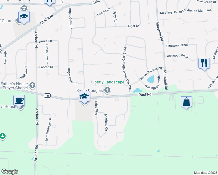 map of restaurants, bars, coffee shops, grocery stores, and more near 38 Adela Circle in Rochester