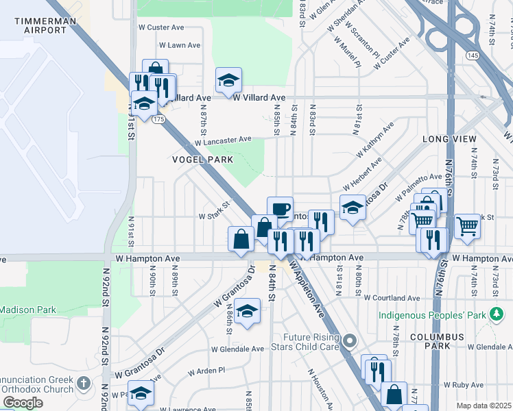 map of restaurants, bars, coffee shops, grocery stores, and more near 8554 West Appleton Avenue in Milwaukee