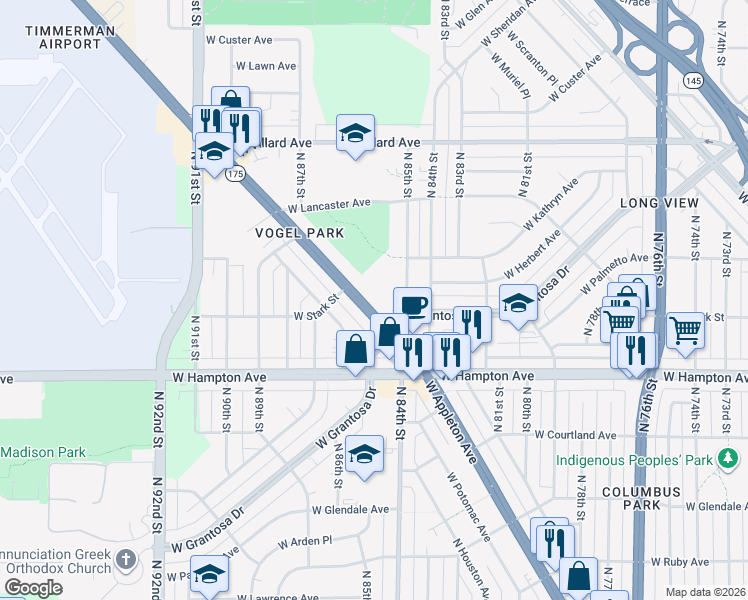 map of restaurants, bars, coffee shops, grocery stores, and more near 8554 West Appleton Avenue in Milwaukee