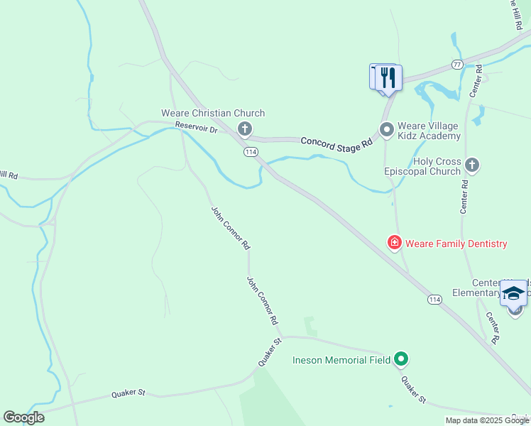 map of restaurants, bars, coffee shops, grocery stores, and more near 84 John Connor Road in Weare