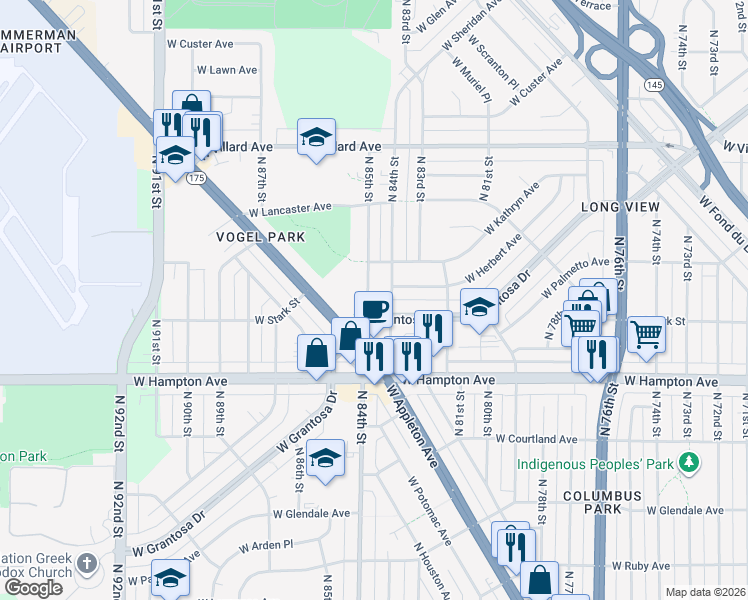 map of restaurants, bars, coffee shops, grocery stores, and more near 4903 North 85th Street in Milwaukee