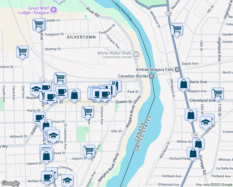 map of restaurants, bars, coffee shops, grocery stores, and more near in Niagara Falls