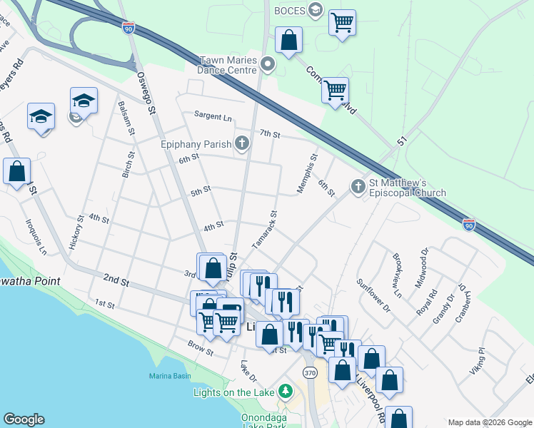 map of restaurants, bars, coffee shops, grocery stores, and more near 212 4th Street in Liverpool