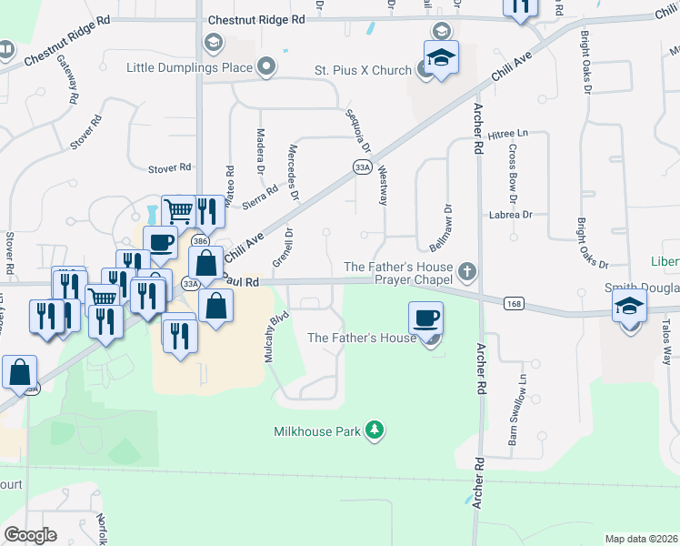 map of restaurants, bars, coffee shops, grocery stores, and more near 2 Lawendra Street in Rochester