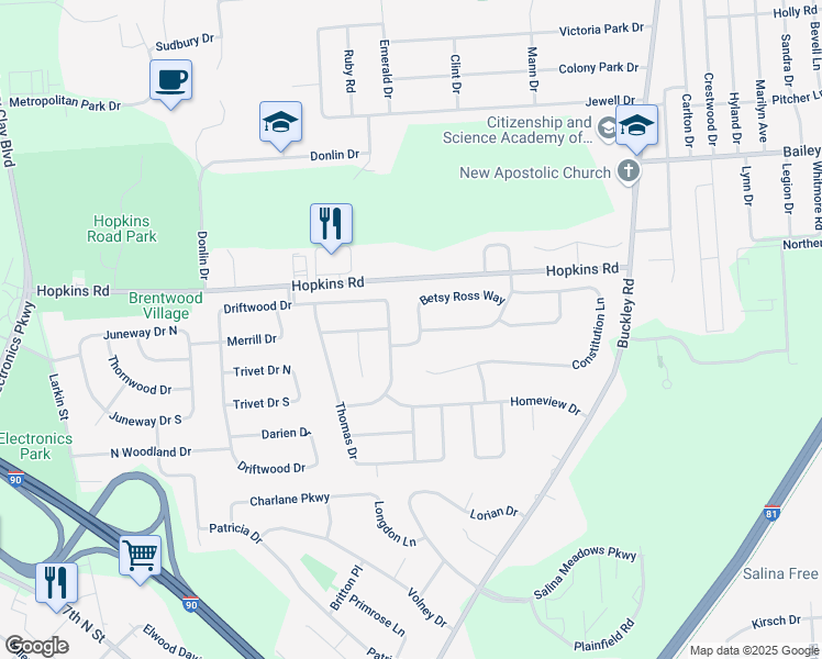 map of restaurants, bars, coffee shops, grocery stores, and more near 5030 Revolutionary Path in Liverpool