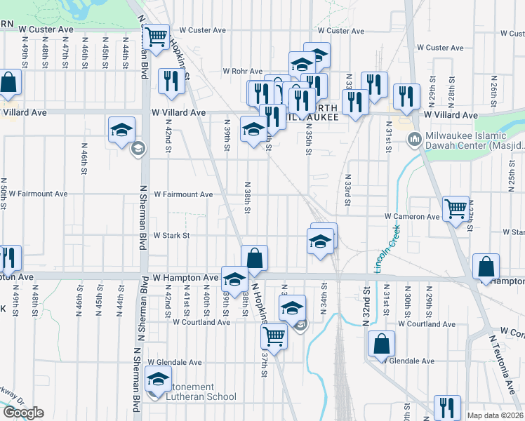 map of restaurants, bars, coffee shops, grocery stores, and more near 4951 North 37th Street in Milwaukee