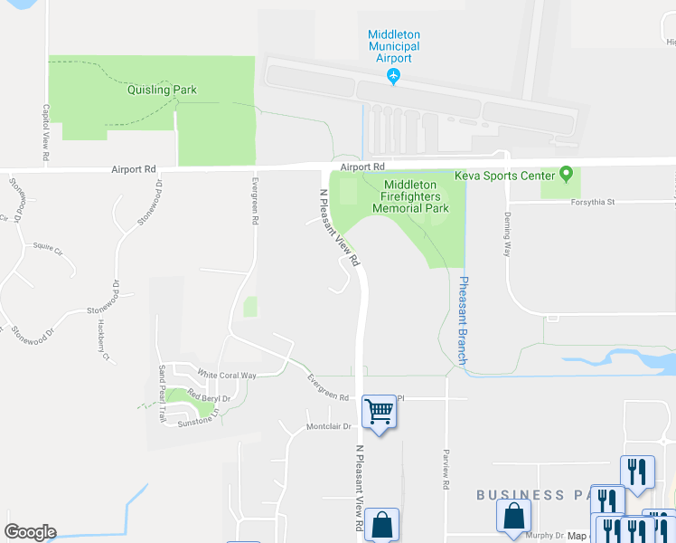 map of restaurants, bars, coffee shops, grocery stores, and more near 2836 Pleasant View Road in Middleton