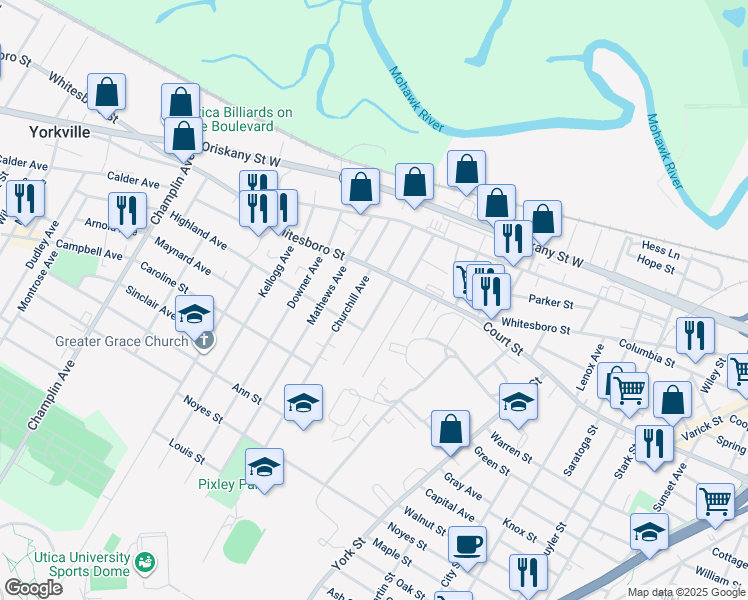 map of restaurants, bars, coffee shops, grocery stores, and more near 934 Brayton Park Place in Utica