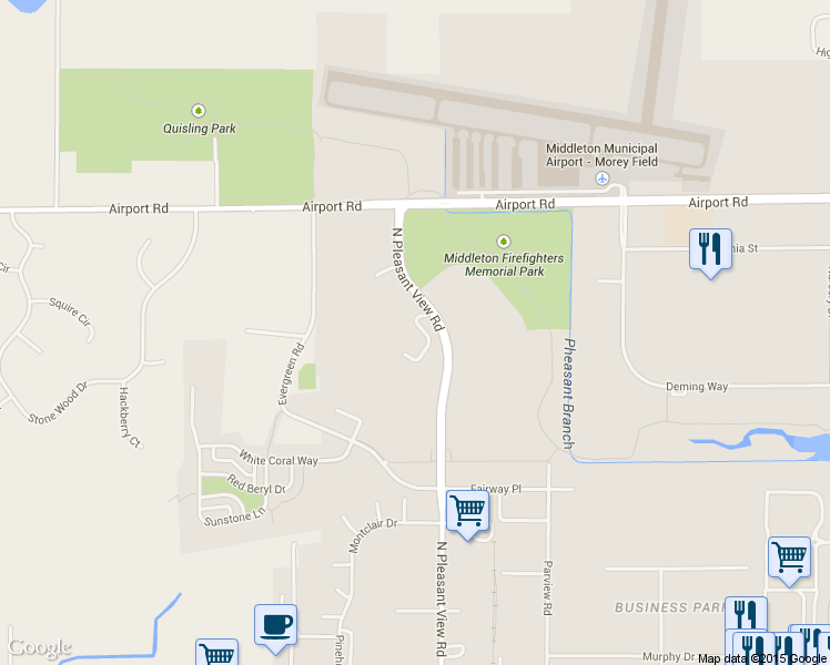 map of restaurants, bars, coffee shops, grocery stores, and more near 2836 Pleasant View Road in Middleton