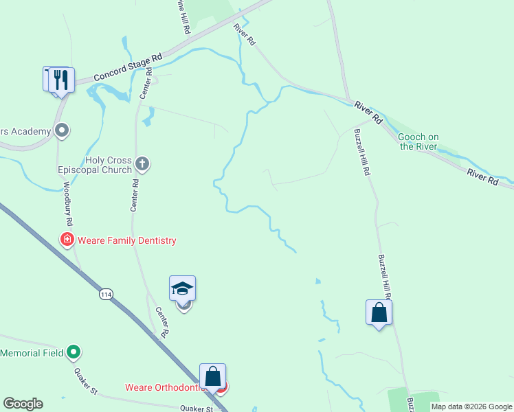 map of restaurants, bars, coffee shops, grocery stores, and more near 75 Clark Mill Road in Weare