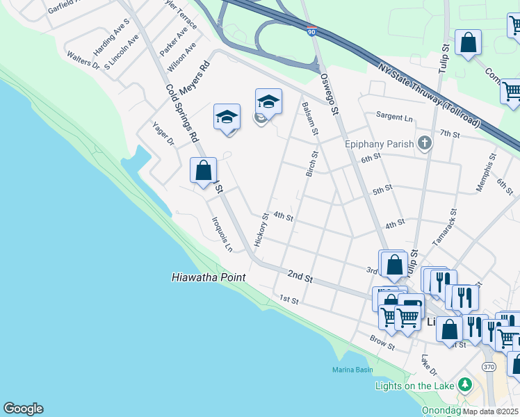 map of restaurants, bars, coffee shops, grocery stores, and more near 305 Hickory Street in Liverpool