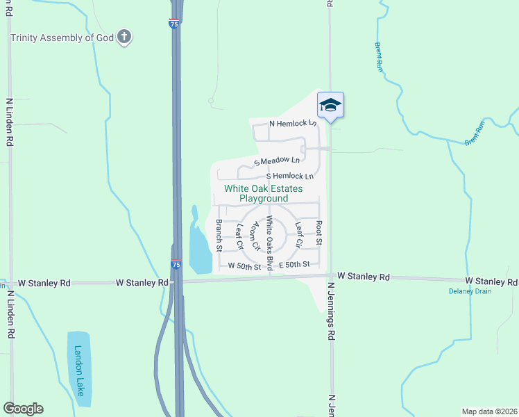 map of restaurants, bars, coffee shops, grocery stores, and more near 7095 Acorn Circle in Mount Morris