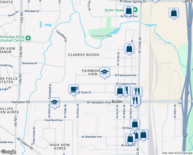 map of restaurants, bars, coffee shops, grocery stores, and more near in Butler