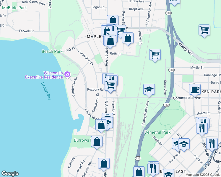 map of restaurants, bars, coffee shops, grocery stores, and more near 617 North Sherman Avenue in Madison