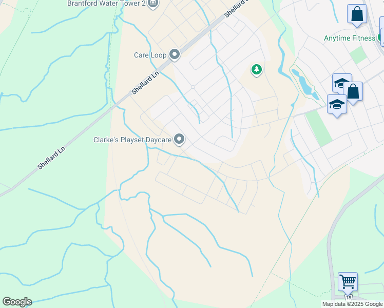 map of restaurants, bars, coffee shops, grocery stores, and more near 591 Shellard Lane in Brantford