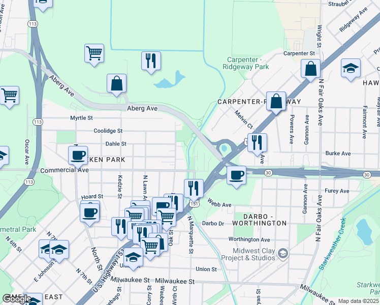 map of restaurants, bars, coffee shops, grocery stores, and more near 702 McCormick Avenue in Madison