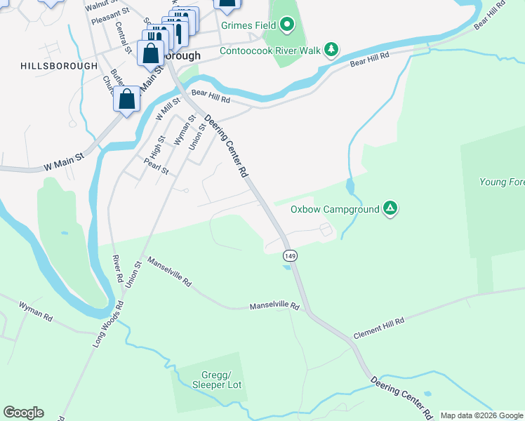 map of restaurants, bars, coffee shops, grocery stores, and more near 7 Deering Center Road in Deering