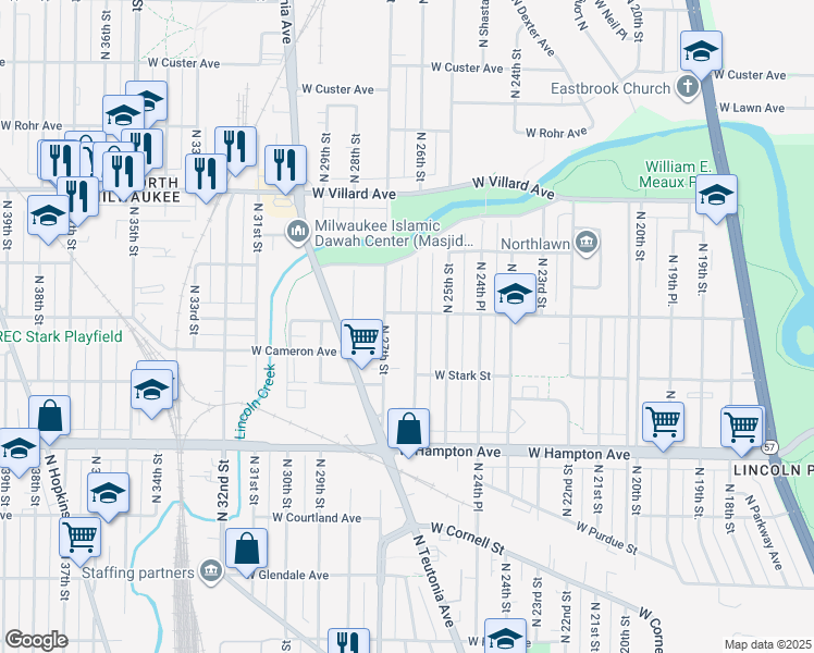 map of restaurants, bars, coffee shops, grocery stores, and more near 5002 North 26th Street in Milwaukee
