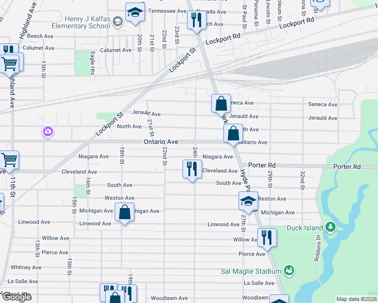 map of restaurants, bars, coffee shops, grocery stores, and more near in Niagara Falls