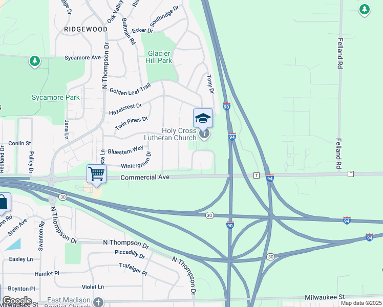 map of restaurants, bars, coffee shops, grocery stores, and more near 5342 Fairview Drive in Madison
