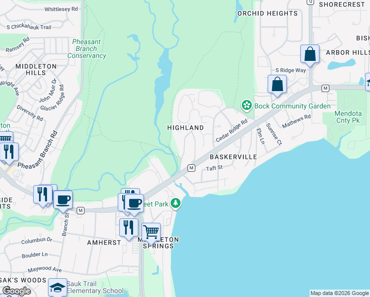 map of restaurants, bars, coffee shops, grocery stores, and more near 3107 Harbor Village Road in Middleton